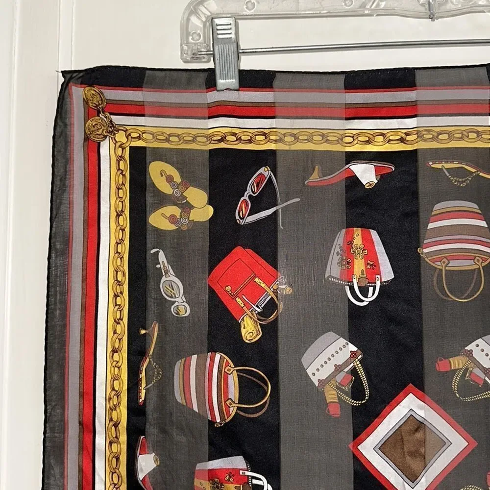 Cejon beach themed black, red, gold,‎ white & gray silk square scarf